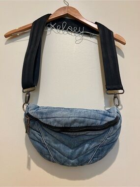 THINK ROYLN Light Blue Quilted Denim Crossbody with Black Interior OS
